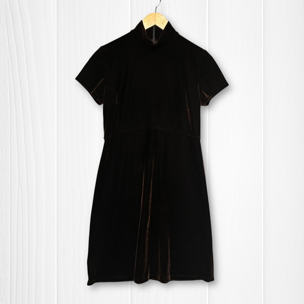 Vintage AJ Bari Velvet Mock Neck Mini Dress‎ Size 6 Chocolate Brown USA